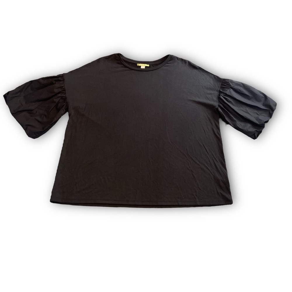 Womens Gianni Bini Scoop Neck Balloon Puffer Sleeve Shirt - Black